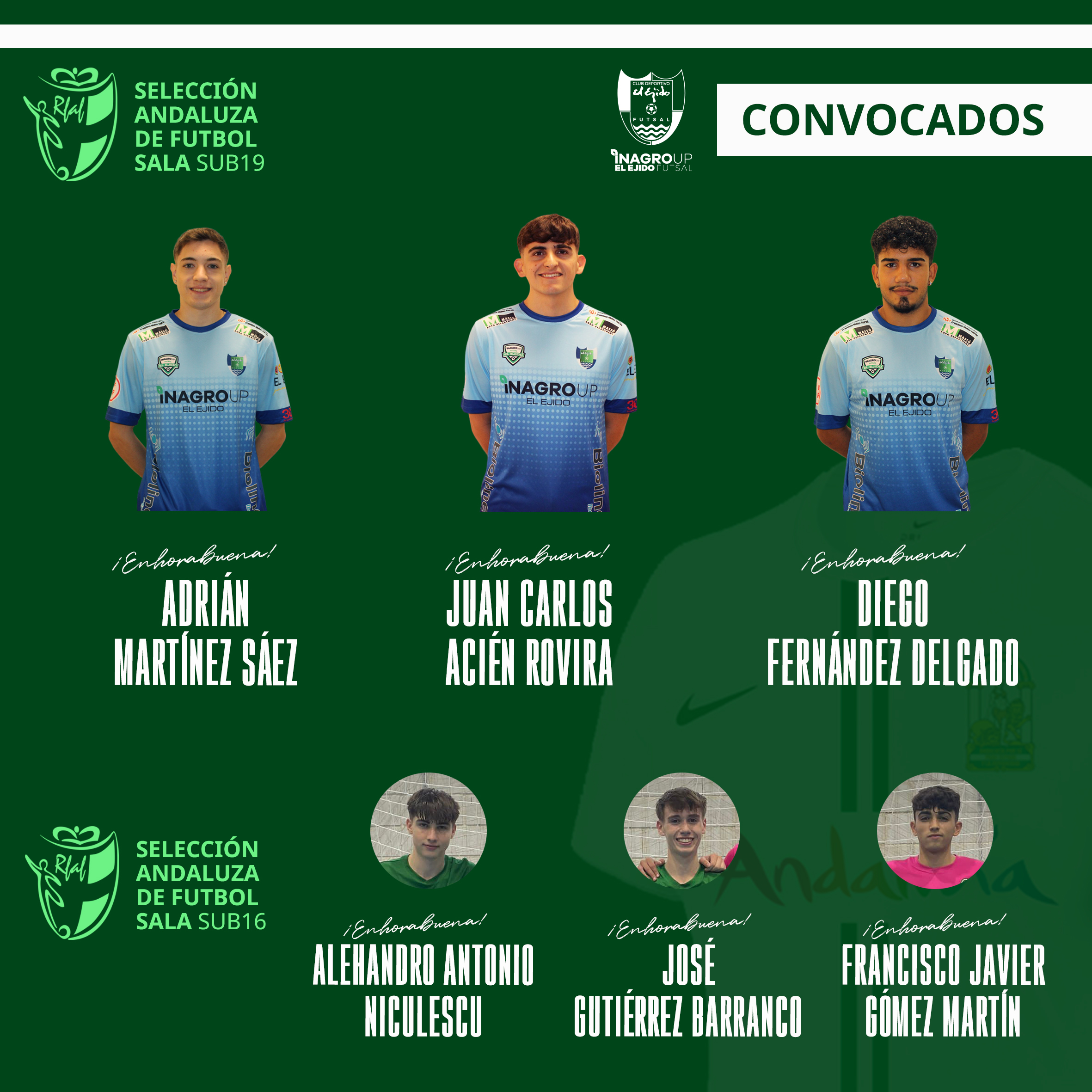 Seis jugadores de Inagroup El Ejido Futsal estarán en la Primera Fase del Campeonato de España de Selecciones